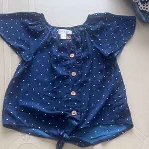 Blue Polka Dot Button-Up Top